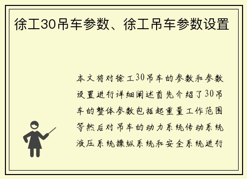 徐工30吊车参数、徐工吊车参数设置