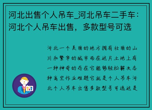 河北出售个人吊车_河北吊车二手车：河北个人吊车出售，多款型号可选